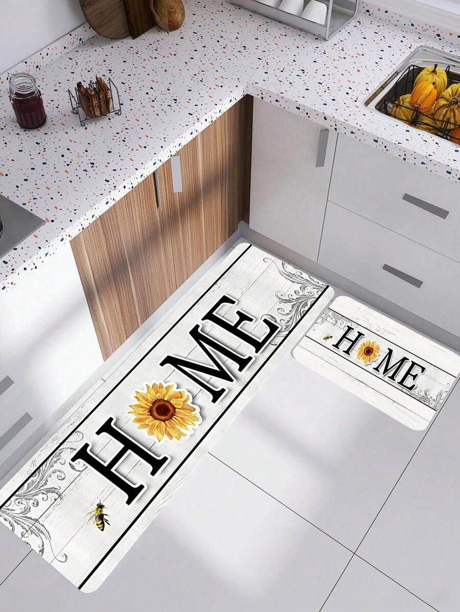 1 Pieza Alfombra De Cocina Absorbente Con Diseño De Girasol - Alfombra Lavable De Secado Rápido Para Cocina Y Lavandería Estilo Granja - Multicolor - Ver 1
