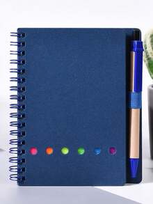 1入組商務pu封面a6鐵絲綁定筆記本套裝,附有便利貼、索引標籤和記錄本,適用於辦公室會議 - 藍色 - 查看 3