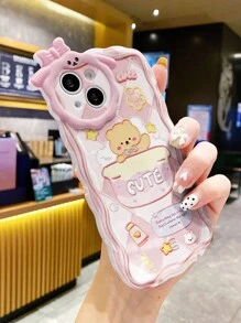 Funda de teléfono linda con patrón de oso de dibujos animados rosado, de TPU protectora compatible con Apple iPhone - Multicolor - Ver 3