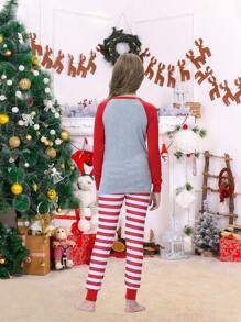 2入組聖誕家庭配對年輕女孩睡衣,可愛的北極熊條紋長袖上衣和長褲,假日休閒緊身家居服 - 彩色 - 查看 3