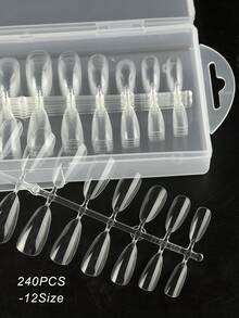 240pcs/box Almond-shaped False Nails - Clear Color Nail Tips - Clear - View 3