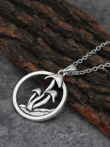 1入精美時尚簡約古董蘑菇吊墜項鍊復古銀色鏈子月亮項鍊派對珠寶禮物