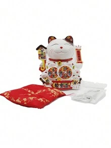 Cat Of Luck And Fortune Chinese Ceramic Cat - White - View 2