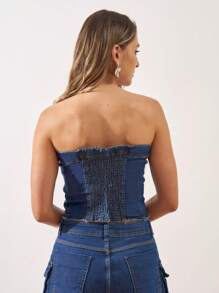 Women Denim Tops - Azul lavado oscuro - Ver 3