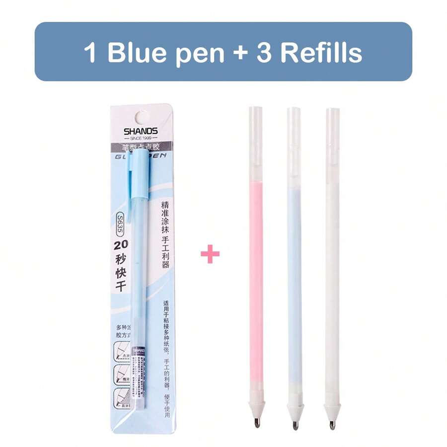 4pcs/Set Dot Glue Pen Set With Refills, Colored Pens, Ideal Supplies For Students' Diy Planner & Study - Blue - View 1