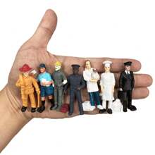 7 件/套逼真的沙盒人物模型包括消防员、面包师、警察、兽医、建筑工人房间装饰圣诞礼物彩色积木、儿童动物、儿童圣诞礼物、男孩玩具 - 杏色 - 查看 4