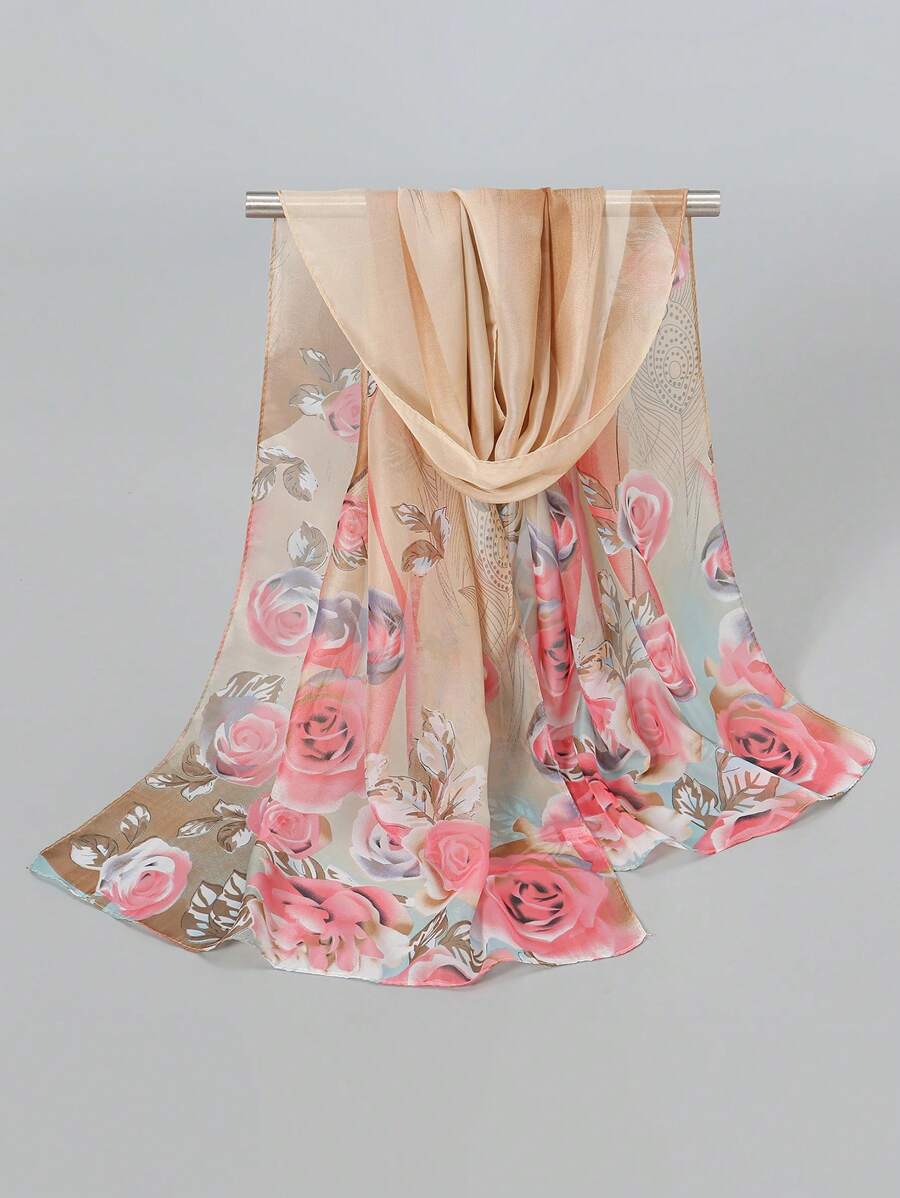 1 Máy Tính Mùa Xuân Mới Xuất Hiện Thời Trang In Khăn Lụa Voan, Nhẹ & Chiều Dài Trung Bình, Đa Năng Để Mặc Hàng Ngày - Màu Khaki - Xem 1