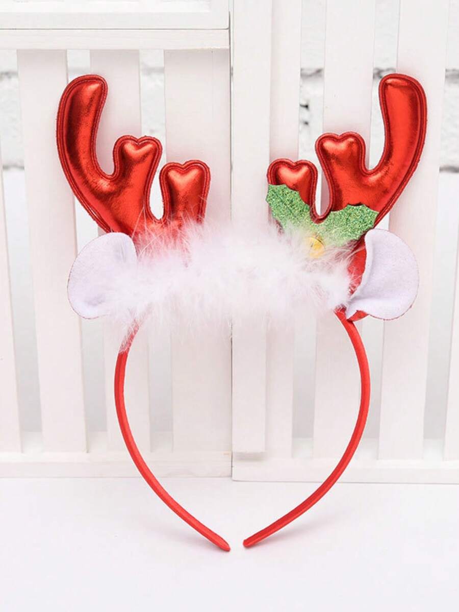1件聖誕節裝飾鼻祖毛絨雞角鈴鐺發帶頭飾髮飾,適用於派對服裝