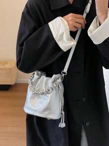Chain Decor 女款斜背包與手提包 - 銀色 - 查看 2