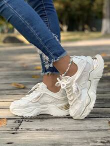 新款春秋季女士白色楔形厚底魚嘴鞋,透氣防滑厚鞋底