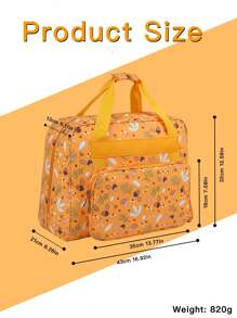 1 件黄色榛子蜻蜓印花工艺图案缝纫机包 + 拉杆插袋时尚可爱风涤纶方形大容量双层可手提拉链模型收纳整理袋，可作为送给朋友、家人的礼物 - 彩色 - 查看 3