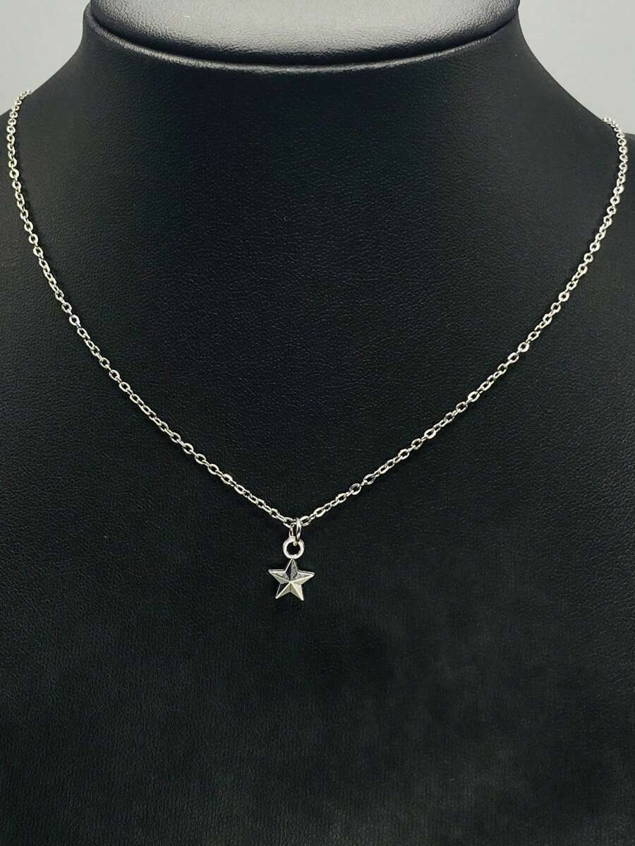 1件不鏽鋼鏈條配有古銀色星形吊墜項鍊,適合女性日常穿著