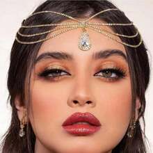 Golden Fashionable Princess-style Multi-layer Rhinestone Decor Head Chain, Perfect For Festival Gift Or Hair Accessory