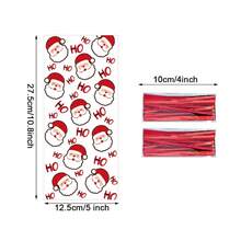 30/50/100入組聖誕塑料袋,有聖誕老人、小精靈和糖果設計,用紅色扭結扎帶裝飾,適用於零食、禮物和假日派對用品