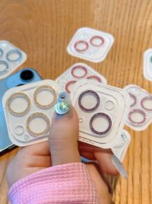 1 cái Bảo vệ ống kính máy ảnh điện thoại di động Tương thích với IPhone 11 12 15 13 14 Pro Max 12mini 13mini 15plus Vỏ máy ảnh bằng kính lấp lánh tất cả trong một - Vàng - Xem 4