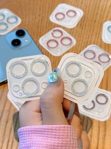 1 cái Bảo vệ ống kính máy ảnh điện thoại di động Tương thích với IPhone 11 12 15 13 14 Pro Max 12mini 13mini 15plus Vỏ máy ảnh bằng kính lấp lánh tất cả trong một - Vàng - Xem 5