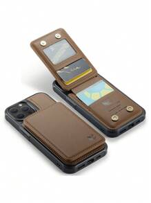 Iphone Cases For Men 1pc Brown Phone Case With Card Holder, Pu Leather Case Compatible With IPhone 15 Pro/15 Pro Max - Brown - View 3