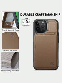 Iphone Cases For Men 1pc Brown Phone Case With Card Holder, Pu Leather Case Compatible With IPhone 15 Pro/15 Pro Max - Brown - View 5