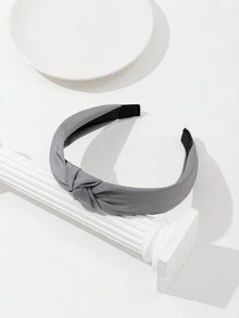 1入女士寬邊簡約布質頭帶韓國打結頭飾,純色斜紋紋頭帶洗臉工具