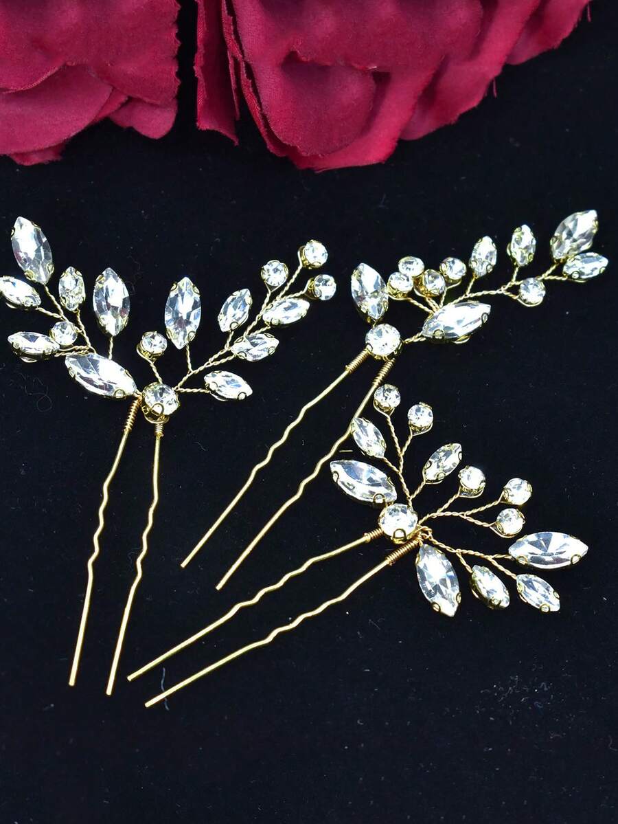 1 Miếng Của phụ nữ Vàng Pha lê Trang sức cô dâu Bộ ( Dây buộc tóc & Hoa tai ) Cho đám cưới , Buổi tiệc , Dạ hội - Vàng - Xem 1