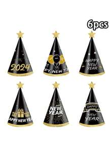 6入組2024年新年快樂眼鏡帽子,閃亮的新年派對紙帽眼鏡照片道具慶祝好禮,在新年除夕派對裝飾中必備 - 黑色 - 查看 4