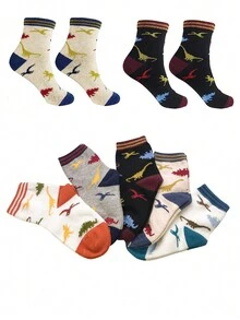 5双装男童恐龙袜子宝宝儿童卡通动物中筒袜新年圣诞礼物