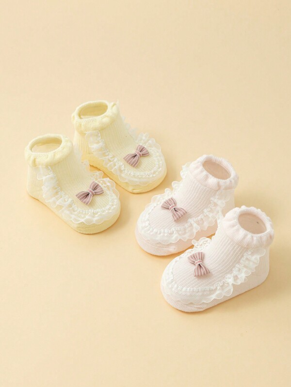2pairs Non-slip Lace Baby Socks