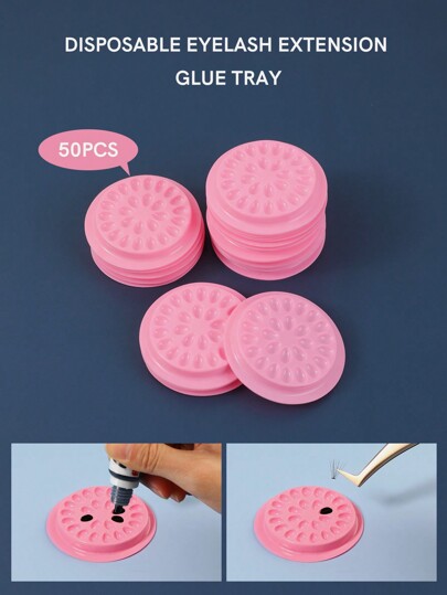 50pcs Eyelash Glue Holder False Eyelashes Glue Holder Eyelash Extension Glue Holder Pallet Pads Eyelash Extension Tool False Eyelashes Glue Holders Tray Plastic Flower Shaped Eyelash Extension Glue Pallet Pads with Self-adhesive Back for Eyelash Extension Nail Art or Tattoo Ink Application Tool-Pink