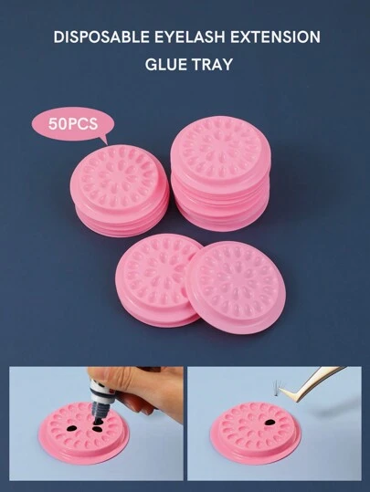 50pcs Eyelash Glue Holder False Eyelashes Glue Holder Eyelash Extension Glue Holder Pallet Pads Eyelash Extension Tool False Eyelashes Glue Holders Tray Plastic Flower Shaped Eyelash Extension Glue Pallet Pads with Self-adhesive Back for Eyelash Extension Nail Art or Tattoo Ink Application Tool-Pink