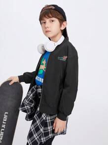 Annil 童裝男童外套外套防風秋季時尚休閒黑藍色寬鬆長袖 - 黑色 - 查看 2