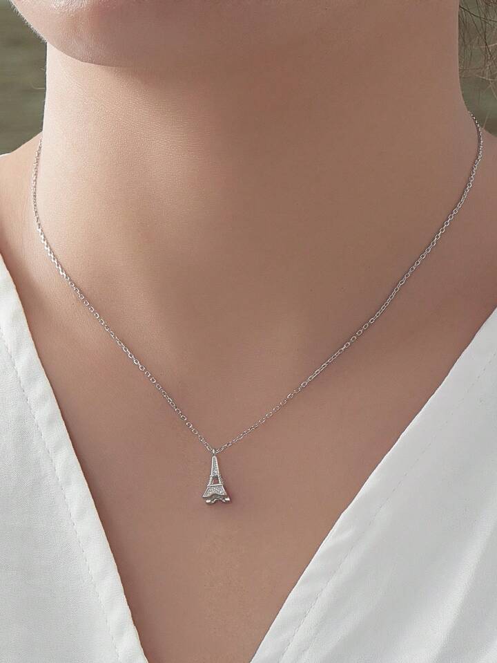 エッフェル塔ショートネックレス シルバー TOWERS エッフェル塔モチーフのショートネックレス】ペンダント/ミニ