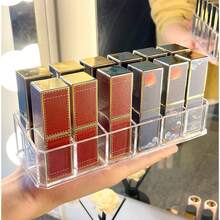 1pc Acrylic Lipstick Organizer With Multiple Slots, Transparent Storage Rack For Makeup On Desk, Lipstick Holder Step Design - Clear - View 3