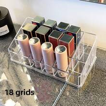 1pc Acrylic Lipstick Organizer With Multiple Slots, Transparent Storage Rack For Makeup On Desk, Lipstick Holder Step Design - Clear - View 7
