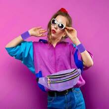 9入組80年代女性服飾配件套裝,霓虹腿暖器、手帶、頭帶、全息腰包,適用於行走瑜伽