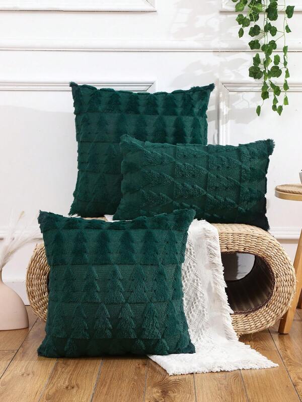 Miater 1pc Plush 3d Embroidered Christmas Tree Cushion Cover