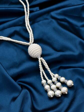 1入時尚的人造珍珠流蘇吊墜長項鍊/毛衣鏈,女士專用