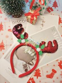 女式紅色閃爍麋鹿角聖誕節頭箍,適用於聖誕節派對道具裝飾