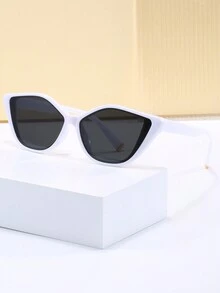 1 件装女士白色镜框灰色镜片 Y2k 风格时尚眼镜，猫眼形，适合户外驾驶旅行沙滩眼镜