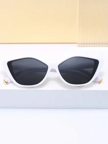 1 件装女士白色镜框灰色镜片 Y2k 风格时尚眼镜，猫眼形，适合户外驾驶旅行沙滩眼镜