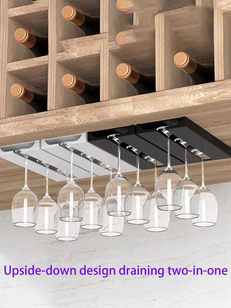 1入紅酒杯掛架,不需打孔的懸掛杯架,廚房必備 - 黑色 - 查看 1