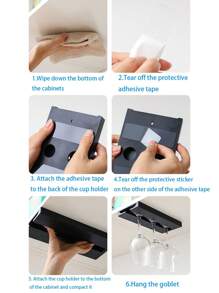 1入紅酒杯掛架,不需打孔的懸掛杯架,廚房必備 - 黑色 - 查看 4