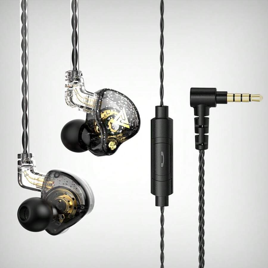 QKZ AK6 Pro 有线耳机 3.5MM AUX 带麦克风 Hifi 重低音耳机防噪音音乐运动游戏入耳式耳塞 - 黑色 - 查看 1