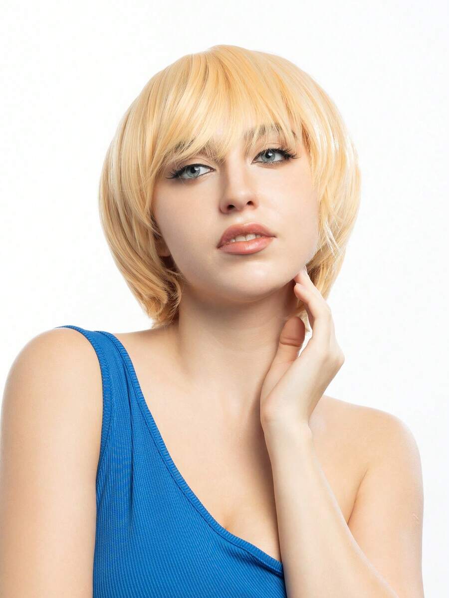 金色假髮，歐美風格短髮女性時尚波波頭金髮假髮，進口 - 金色 - 查看 1