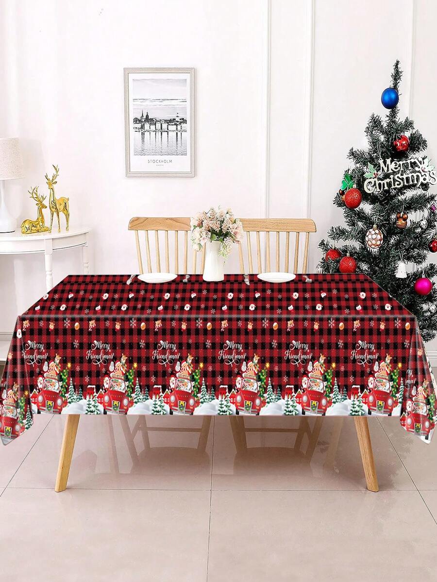 1 Miếng 137*274cm Giáng sinh Phong cách PE Khăn trải bàn , Bàn Lá cờ Trang trí Tiệc Giáng sinh Phòng Bàn Bàn , Tiệc Giáng sinh Khăn trải bàn dùng một lần - Nhiều màu - Xem 1