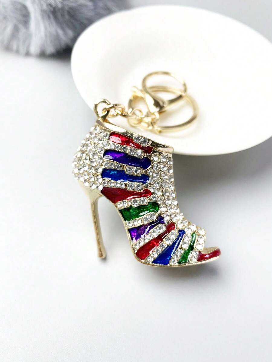 1 件鋅合金鍍金水鑽 Dr 多色水晶鞋鑰匙圈女孩作為節日送給朋友的創意禮物 - 金色 - 查看 1