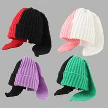 1 件裝女式冬季針織帽兔耳可愛羊毛帽適合日常佩戴、節日佩戴