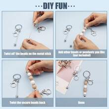 6 hạt kim loại móc chìa khóa đính hạt, thích hợp làm mặt dây chuyền, đồ thủ công DIY, làm đồ trang sức, quà tặng cho nam và nữ, ngày lễ tình nhân - Bạc - Xem 5