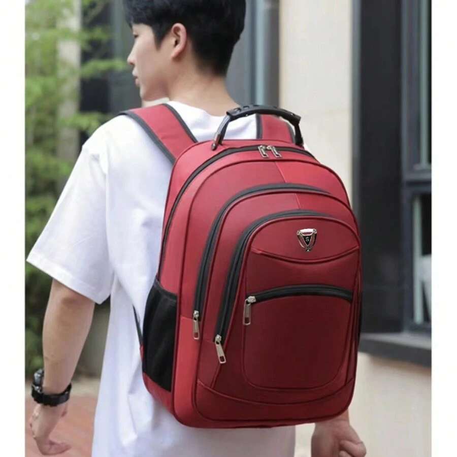 Mochila de gran capacidad para hombres mochila recargable USB bolsa de computadora de negocios mochila de ocio mochila de estudiante de secundaria - Rojo - Ver 1