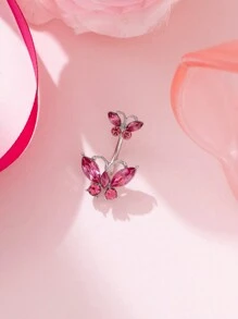 1pc Women's Butterfly Design Belly Button Ring With Zirconia - Pink - View 1