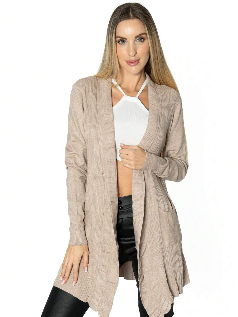 Suéter Cárdigan Largo abierto Dama Mujer - Beis - Ver 1